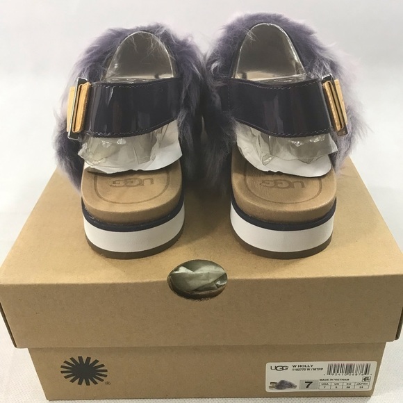 UGG Holly Lamb Fur Fluffy Leather Sandal 7 NEW - Picture 4 of 9